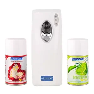 Airance Automatic A4 Room Freshener Dispenser Machine with 250 ml Each Rose Petals & Refreshing Lime Fragrance Spray Bottle (Pack of 3)