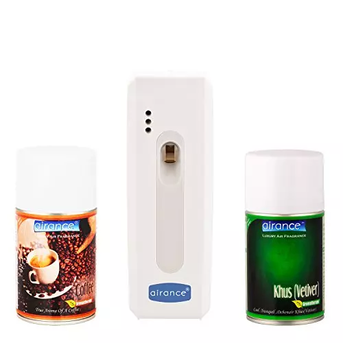 Airance Automatic A5 Air Freshner Dispenser With 250 ml Each Coffee & Khus (Vetiver) Fragrance Refill- Spray Bottle (Pack of 3)