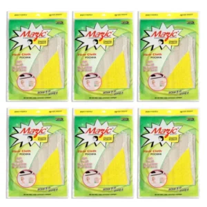 Mazic Yellow Floor Cloth Pochha Cleaning Cloth with Hi-Tech Polyethylene Scrub Corner- Yellow (Pack of 6)