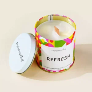 Imvelo Puremazing Premium Soy Wax Candle Refresh Lemon Fragranced Tin Jar with Wooden Wick Candles