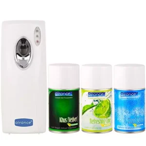 Airance Automatic Room Freshner LED Aerosol Dispenser With 250 ml Each Khus (Vetiver), Refreshing Lime & Cool Splash Fragrance Refill (Pack of 4)