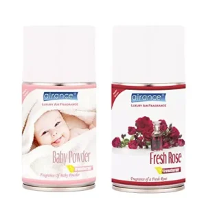 Airance 250 ml Each Baby Powder & Fresh Rose Fragrance Automatic Air Freshener Refill Perfume Spray (Pack of 2)