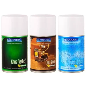 Airance 250 ml Each Khus (Vetiver), Oud Wood & Cool Splash Fragrance Automatic Room Freshener Refill Perfume Spray (Pack of 3)