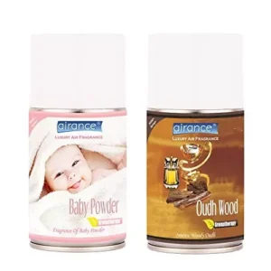 Airance 250 ml Each Baby Powder & Oud Wood Fragrance Automatic Air Freshener Refill Perfume Spray (Pack of 2)