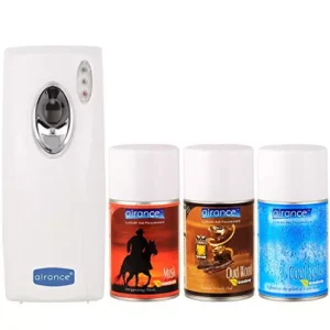 Airance Automatic Room Freshner LED Aerosol Dispenser With 250 ml Each Musk, Oud Wood & Cool Splash Fragrance Refill (Pack of 4)