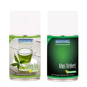Airance 250 ml Each Green Tea & Khus (Vetiver) Fragrance Automatic Air Freshener Refill Perfume Spray (Pack of 2)