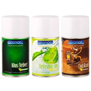 Airance 250 ml Each Khus (Vetiver), Refreshing Lime & Oud Wood Fragrance Automatic Room Freshener Refill Perfume Spray (Pack of 3)
