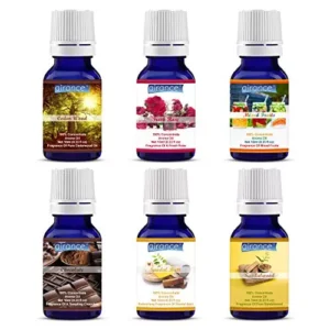 Airance 10 ml Cedar Wood, Fresh Rose, Mixed Fruit, Chocolate, Sandal Bath & Sandal Wood Fragrance Automatic Room Freshener Perfume Aroma Oil (Pack of 6)