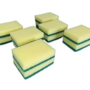 BuffKing 10 x 7.5 cm Scrub Sponge 2 in 1 PAD Cleaning Scrubber Green & Yellow (Pack of 12)