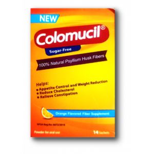 COLOMUCIL SUGAR-FREE 100% NATURAL PSYLLIUM HUSK FIBERS FOR WEIGHT CONTROL & GASTROINTESTINAL TRACT HEALTH 14 SACHETS ORANGE FLAVORED