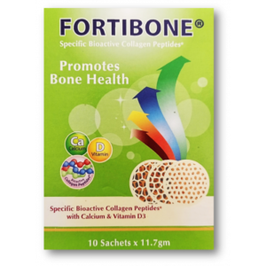FORTIBONE ( BIOACTIVE COLLAGEN PEPTIDES + CALCIUM LACTATE + VITAMIN D3  ) 11.7 GM X 10 SACHETS