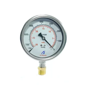 Arbuda 4 Inch Stainless Steel Analog Vacuum Gauge Bottom Connection With Glycerin (Range -760 mmHG to 0)