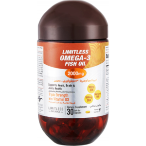 LIMITLESS OMEGA 3 2000 MG ( VIT. D3 10 MCG + FISH OIL 2000 MG + TOTAL OMEGA3 ACIDS 1400 MG ) 30 CAPSULES