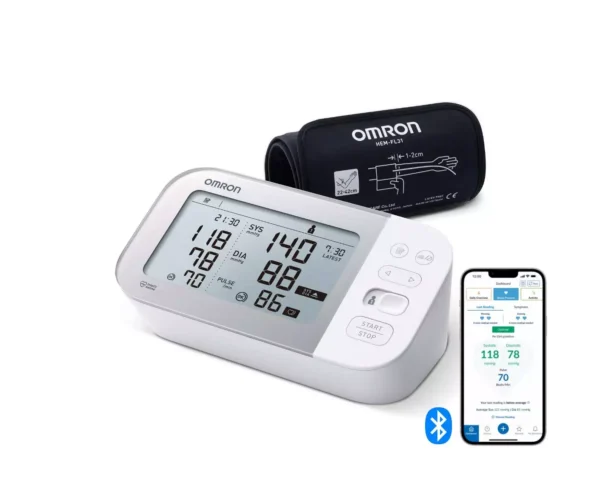 Omron HEM 7361T White Bluetooth Digital Blood Pressure Monitor with AFib Indicator and 360? Accuracy Intelliwrap Cuff