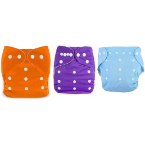 Flockidos Cotton Washable Orange, Purple, Blue Button Strap 3 Cotton Diaper Pants with Insert Pad