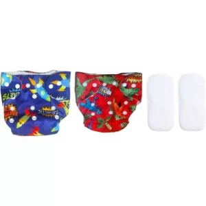 Flockidos Reusable Multi Color M Size 2 Cotton Diaper Pants with Insert Pad for Kids