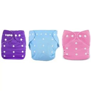 Flockidos Cotton Washable Purple, Pink, Blue Button Strap 3 Diaper Pants with Insert Pad