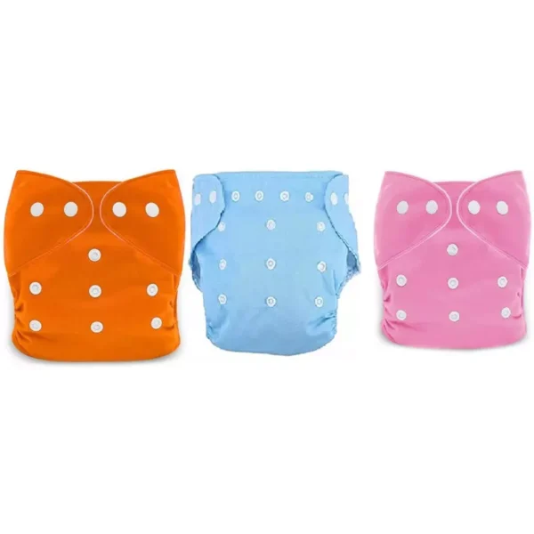 Flockidos Cotton Washable Pink, Orange, Blue Button Strap 3 Diaper Pants with Insert Pad