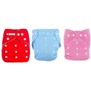 Flockidos Cotton Washable Pink, Red, Blue Button Strap 3 Cotton Diaper Pants with Insert Pad