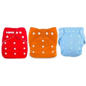 Flockidos Cotton Washable Red, Orange, Blue Button Strap 3 Cotton Diaper Pant with Insert Pads