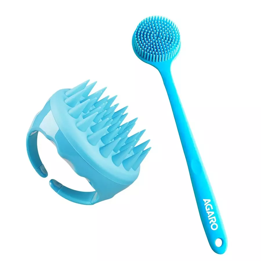 Agaro SB2177 Silicon Scrubber Combo Double Sided Back Massager and Hair Scalp Brush Sea Green, 33744