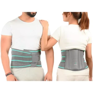 K SQUARIANS Lumbar Sacral Waist Belt with Green Strips for Men & Women with Adjustable Straps
