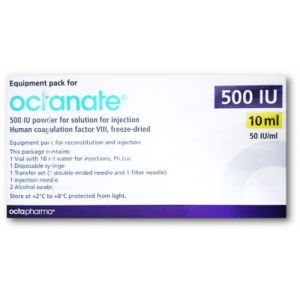 OCTANATE 500 IU / ML ( HUMAN COAGULATION FACTOR VIII ) POWDER FOR SOLUTION FOR INJECTION VIAL 10 ML