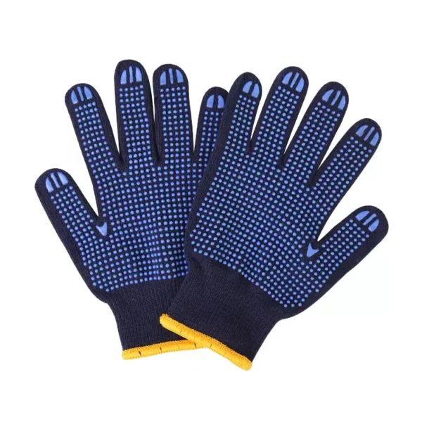 BRALA 10 Gauge Cotton and Polyester Safety Gloves (Blue Dottted, M Size)