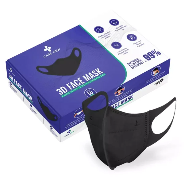 CARE VIEW CV-3PLY-3D-BLACK-50 Disposable Mask (Pack of 50)