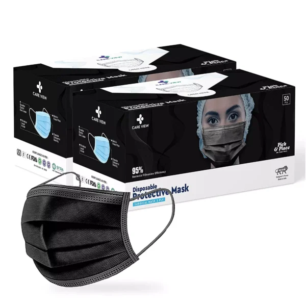 CARE VIEW CV-3PLY-BLACK-200 Disposable Mask ( Pack of 200)