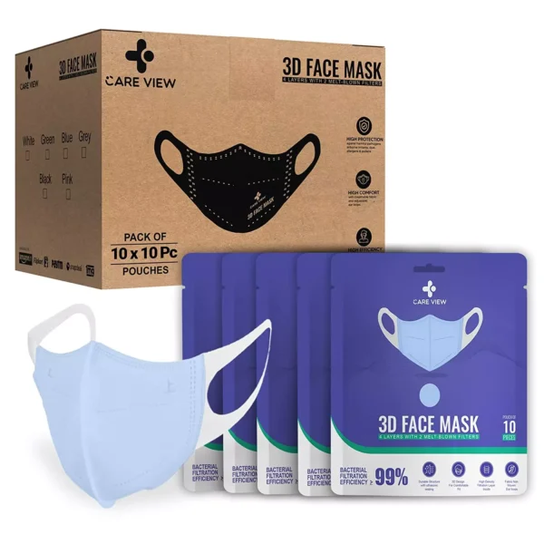 CARE VIEW CV-3PLY-3D-BLUE-POUCH-50 Disposable Mask (Pack of 50)
