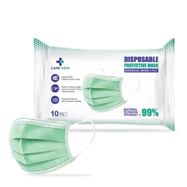 CARE VIEW CV-3PLY-GREEN-POUCH-50 Disposable Mask ( Pack of 50)