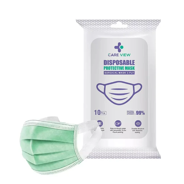 CARE VIEW CV-3PLY-GREEN-SF-POUCH-50 Disposable Mask ( Pack of 50)