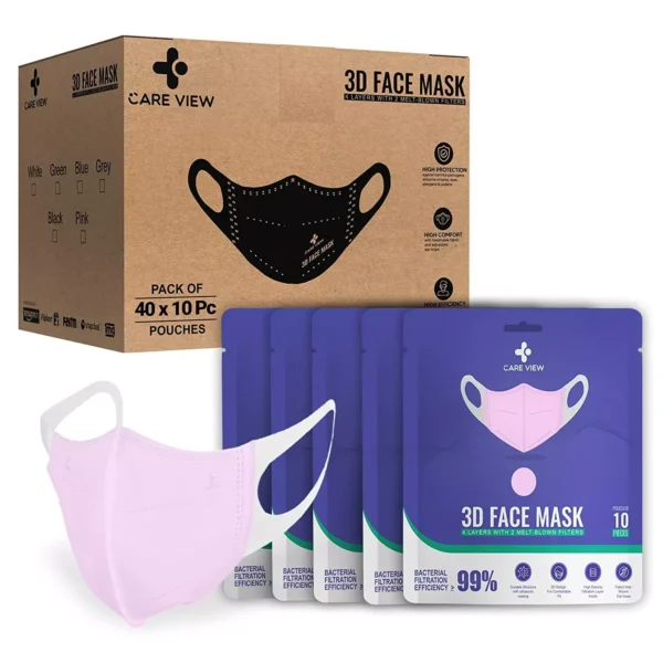 CARE VIEW CV-3PLY-3D-PINK-POUCH-400 Disposable Mask ( Pack of 400)