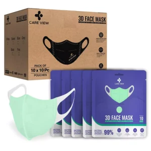 CARE VIEW CV-3PLY-3D-GREEN-POUCH-400 Disposable Mask (Pack of 400)
