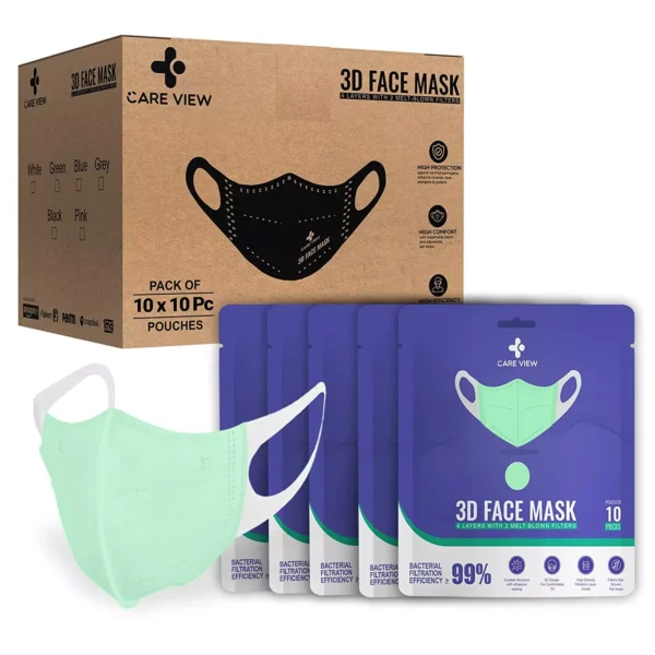 CARE VIEW CV-3PLY-3D-GREEN-POUCH-50 Disposable Mask (Pack of 50)