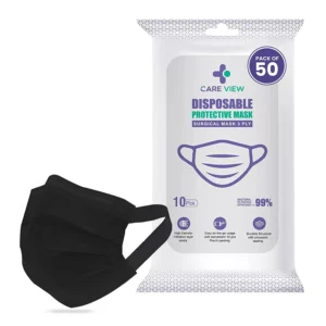 CARE VIEW CV-3PLY-BLACK-SF-POUCH-50 Disposable Mask ( Pack of 50)