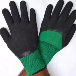 GWS Full Finger Dipped Hand Glove Black & Green 1-5 inch Size