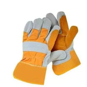 Krost Heat Resistant Natural Soft Leather Gloves Yellow & Grey, HGVC01 (Pack of 5 Pair)