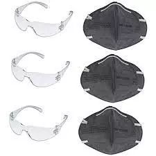 Abrigo 99.9%Uv Protection Safety Goggle And 3M 9000Ing Anti Pollution Mask SS1021 (Pack Of 6 Pcs)