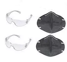 Abrigo 99.9%Uv Protection Safety Goggle And 3M 9000Ing Anti Pollution Mask SS1020 (Pack Of 4 Pcs)