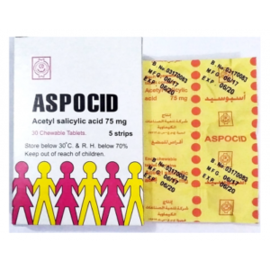 Aspocid Pediatric 75 mg ( Acetylsalicylic Acid ) 30 chewable tablets