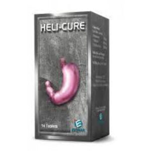 HELI - CURE ( CLARITHROMYCIN 250 MG + OMEPRAZOLE 20 MG + TINIDAZOLE 500 MG ) 14 ENTERIC COATED TABLETS