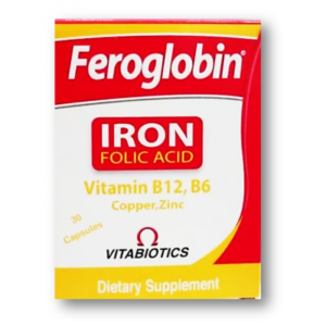 Feroglobin ( Vitamin B6 5 mg + Folic Acid 400 ?g + Vitamin B12 10 ?g + Iron 17 mg + Zinc 12 mg + Copper 1000 ?g ) 30 capsules