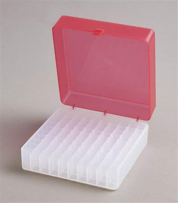 100 Place Freezer Box Red with Hinged Lid for 0.5-2ml Tubes