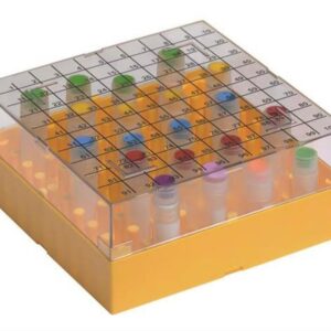 100 Place Polycarbonate Cryo Box, Printed Lid. 131 x 131. Yellow. Pack of 5