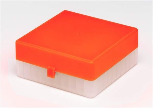 100 Place Freezer Box Neon Orange with Hinged Lid for 0.5-2ml Tubes