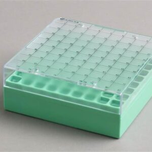 81 Place Polycarbonate Cryo Box fixed rack, 132 x 132. Green. Pack of 5