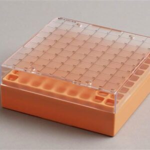 81 Place Polycarbonate Cryo Box fixed rack, 132 x 132. Orange. Pack of 5