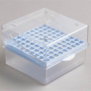 81 Place Polycarbonate Hinged Cryo Box Tall. 145 x 142. Blue for 3-5ml tubes